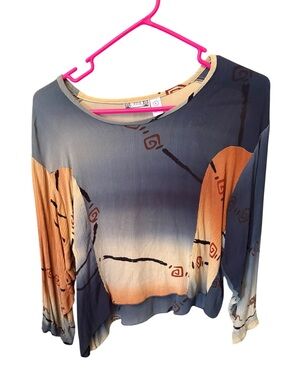 Women's Ombre Navy and Tan Long Sleeve Printed Top